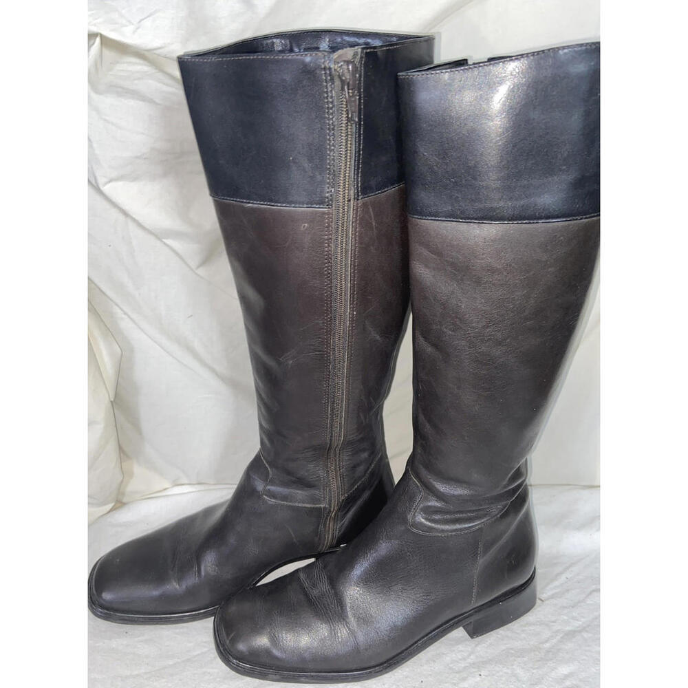 ANN TAYLOR BLACK BROWN EQUESTRIAN LEATHER RIDING KNEE HIGH BOOTS SZ 7 M